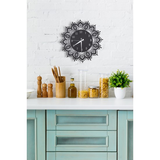 Çiçek Motif Dekoratif Mdf Duvar Saati