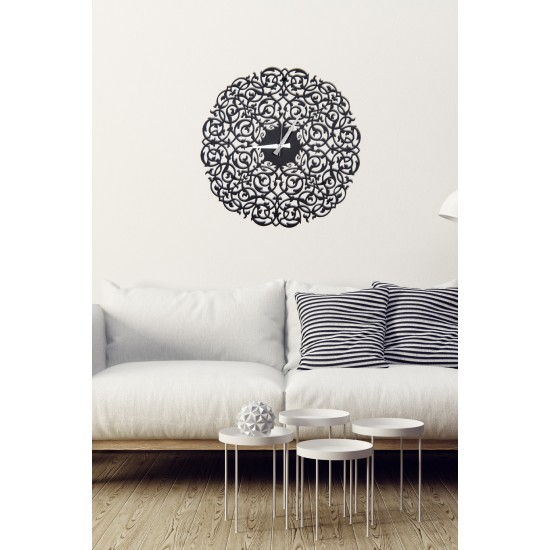 Dekoratif Mdf Duvar Saati,Siyah Stil Boy 48 X 48 Cm