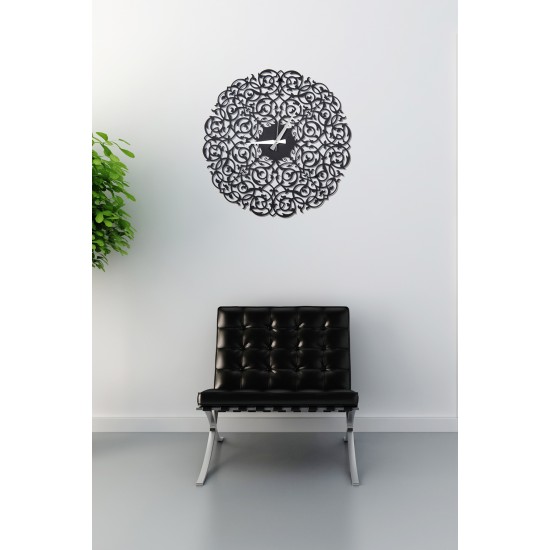 Dekoratif Mdf Duvar Saati,Siyah Stil Boy 48 X 48 Cm