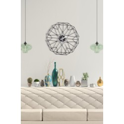 Geometrik Çizgili Mdf Duvar Saati Stil Siyah  Ölçüler 48x48 cm